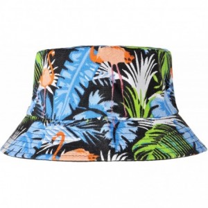 Bucket Hats Unisex Cute Unique Print Travel Bucket Hat Summer Fisherman Cap - Flamingos tropical Jungle black - CB18E23LKZ5 $...