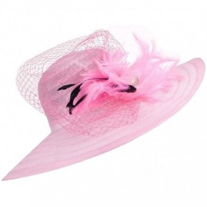 Sun Hats Womens Dress Church Kentucky Derby Wide Brim Feather Wedding Veil Sun Hat A265 - Pink - CG11WUE2Y0Z $13.77