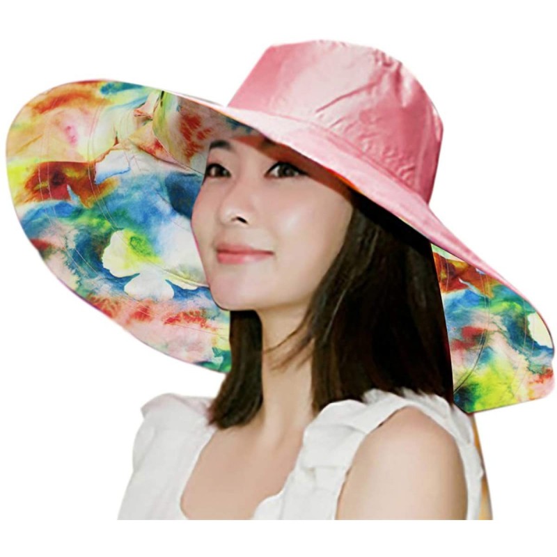 Sun Hats Women's Reversible Rain Hat Sun Hat UV UPF 50 Sun Protection Foldable Large Wide Brim Hat Bucket Hat - Pink - CN18NO...