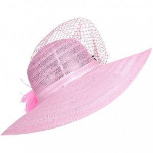 Sun Hats Womens Dress Church Kentucky Derby Wide Brim Feather Wedding Veil Sun Hat A265 - Pink - CG11WUE2Y0Z $13.77