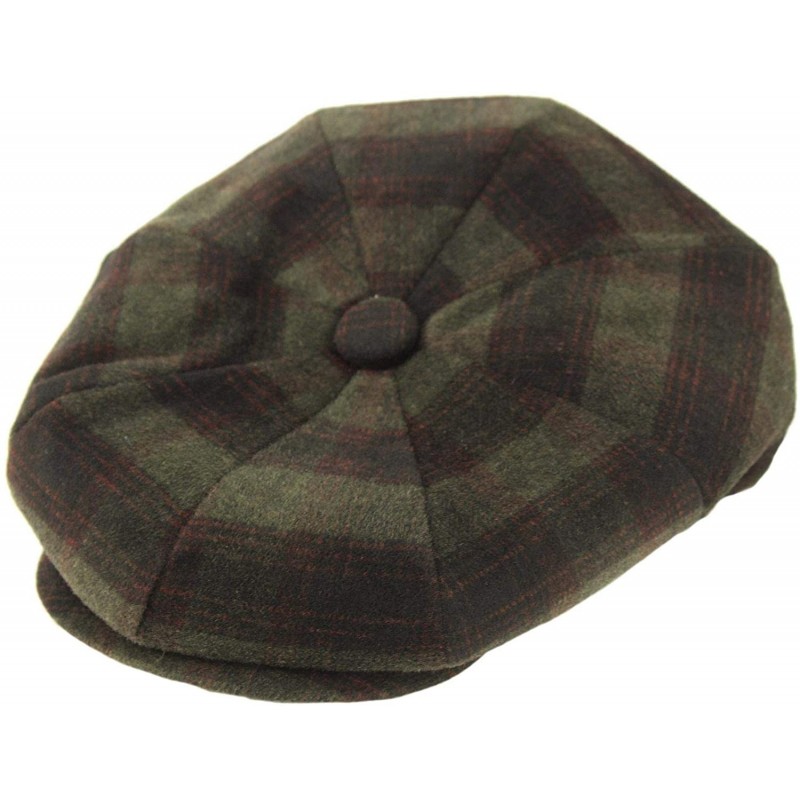 Newsboy Caps Men's 100% Winter Wool Plaids Solids Snap Newsboy Drivers Cabbie Rounded Cap Hat - Checkered Olive - CO18OA2OAYX...