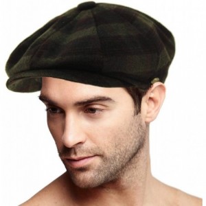 Newsboy Caps Men's 100% Winter Wool Plaids Solids Snap Newsboy Drivers Cabbie Rounded Cap Hat - Checkered Olive - CO18OA2OAYX...