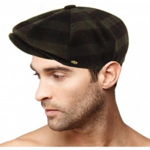 Newsboy Caps Men's 100% Winter Wool Plaids Solids Snap Newsboy Drivers Cabbie Rounded Cap Hat - Checkered Olive - CO18OA2OAYX...