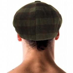 Newsboy Caps Men's 100% Winter Wool Plaids Solids Snap Newsboy Drivers Cabbie Rounded Cap Hat - Checkered Olive - CO18OA2OAYX...