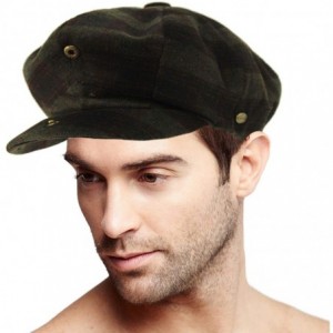 Newsboy Caps Men's 100% Winter Wool Plaids Solids Snap Newsboy Drivers Cabbie Rounded Cap Hat - Checkered Olive - CO18OA2OAYX...