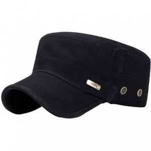 Newsboy Caps Women Men Washed Cotton Cadet Army Cap Basic Cap Military Style Hat Flat Top Cap Baseball Cap - Black - CG18ZRYZ...