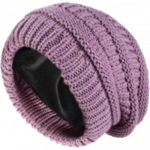 Skullies & Beanies Winter Beanie Hats for Women Cable Knit Fleece Lining Warm Hats Slouchy Thick Skull Cap - Purple - C318XAM...