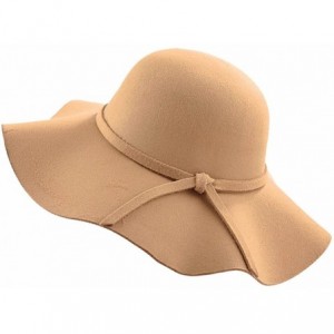 Sun Hats Women's Floppy Hat Fedora Hat with Wide Brim Warm Vintage Bowknot Felt Hat - Camel - CK188ZYNETC $12.56