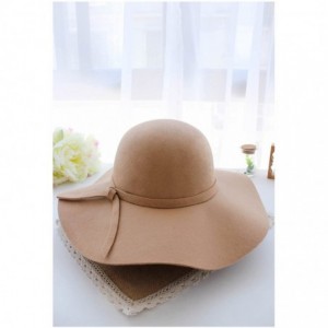 Sun Hats Women's Floppy Hat Fedora Hat with Wide Brim Warm Vintage Bowknot Felt Hat - Camel - CK188ZYNETC $12.56