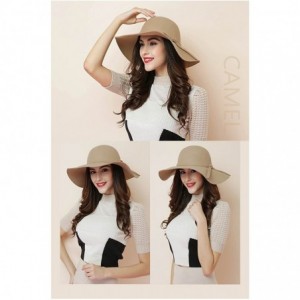 Sun Hats Women's Floppy Hat Fedora Hat with Wide Brim Warm Vintage Bowknot Felt Hat - Camel - CK188ZYNETC $12.56