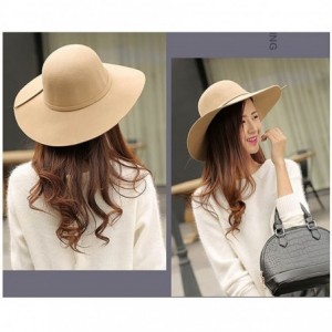 Sun Hats Women's Floppy Hat Fedora Hat with Wide Brim Warm Vintage Bowknot Felt Hat - Camel - CK188ZYNETC $12.56