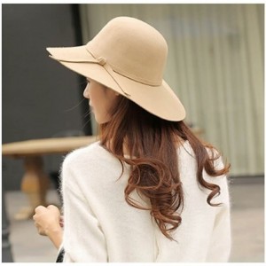 Sun Hats Women's Floppy Hat Fedora Hat with Wide Brim Warm Vintage Bowknot Felt Hat - Camel - CK188ZYNETC $12.56