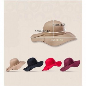 Sun Hats Women's Floppy Hat Fedora Hat with Wide Brim Warm Vintage Bowknot Felt Hat - Camel - CK188ZYNETC $12.56