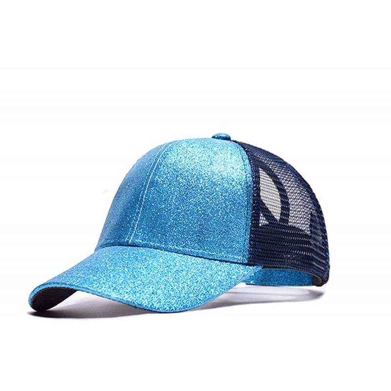 Baseball Caps Mesh Trucker Ponytail Baseball Cap for Women Men Girl - Sequin Blue - C018EYYMZ0S $7.24