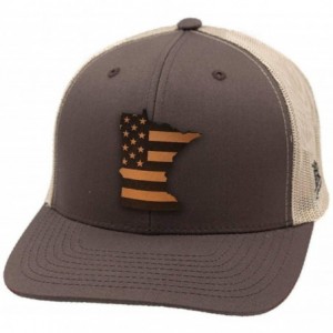 Baseball Caps 'Minnesota Patriot' Leather Patch Hat Curved Trucker - Brown/Tan - C218IGOLNXG $54.03