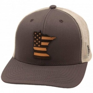 Baseball Caps 'Minnesota Patriot' Leather Patch Hat Curved Trucker - Brown/Tan - C218IGOLNXG $19.70