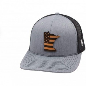 Baseball Caps 'Minnesota Patriot' Leather Patch Hat Curved Trucker - Brown/Tan - C218IGOLNXG $19.70