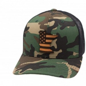Baseball Caps 'Minnesota Patriot' Leather Patch Hat Curved Trucker - Brown/Tan - C218IGOLNXG $48.94