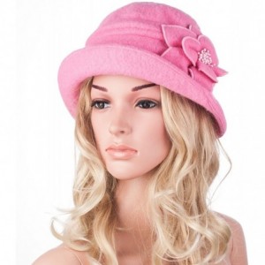 Berets Womens Gatsby 1920s Winter Wool Cap Beret Beanie Cloche Bucket Hat A299 - Pink - C9126JZ5XXP $17.97