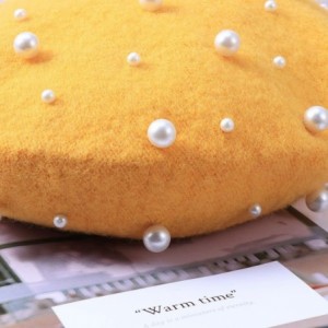 Berets Beret Pearl Autumn Winter Cashmere Beret Starry Beaded Pearl Rivet Wool Beret - Yellow - CM18LZRYDAA $12.63