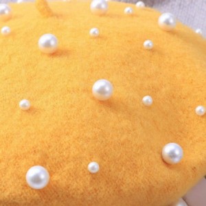 Berets Beret Pearl Autumn Winter Cashmere Beret Starry Beaded Pearl Rivet Wool Beret - Yellow - CM18LZRYDAA $12.63