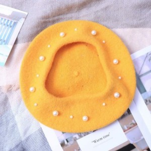 Berets Beret Pearl Autumn Winter Cashmere Beret Starry Beaded Pearl Rivet Wool Beret - Yellow - CM18LZRYDAA $12.63