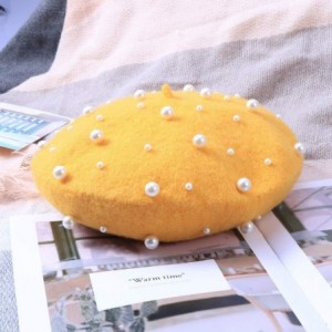 Berets Beret Pearl Autumn Winter Cashmere Beret Starry Beaded Pearl Rivet Wool Beret - Yellow - CM18LZRYDAA $12.63