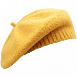 Berets Women Soft Knitted French Beret Hat - Yellow - CA18AI82EIL $13.39