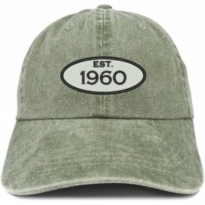 Baseball Caps Established 1960 Embroidered 60th Birthday Gift Pigment Dyed Washed Cotton Cap - Olive - CD180MWHWGZ $21.57