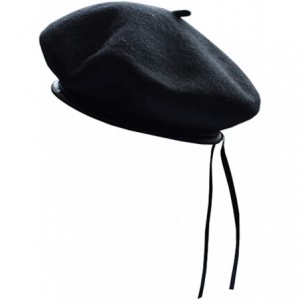 Berets Women's Adjustable Solid Color Wool Artist French Beret Hat - Black - C91935KLINS $10.30