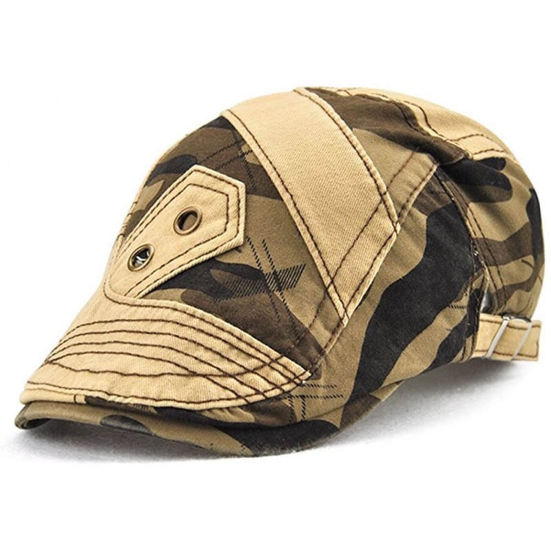 Newsboy Caps Men's Camo Flat Cap Duckbill Hat Newsboy Ivy Irish Cabbie Scally Cap - Beige - CS18C9HHNXW $12.05