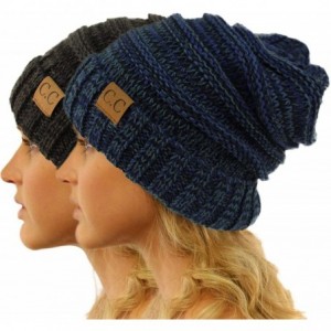 Skullies & Beanies Winter Trendy Warm Oversized Chunky Baggy Stretchy Slouchy Skully Beanie Hat - Mix Black/Mix Navy 2 Pack C...