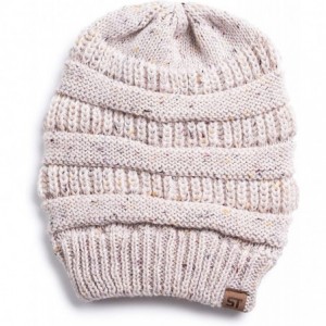 Skullies & Beanies Womens Cable Knit Beanie Hats Winter Warm Hat - White Confetti - CC18EN6E0SY $10.74