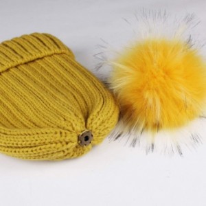 Skullies & Beanies Womens Winter Knitted Beanie Hat with Faux Fur Pom Fleece Lined Warm Beanie for Women - 20-mustard Yellow ...