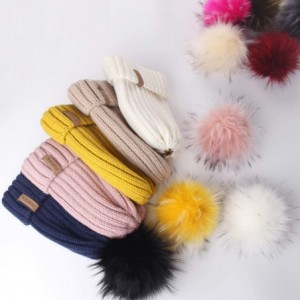 Skullies & Beanies Womens Winter Knitted Beanie Hat with Faux Fur Pom Fleece Lined Warm Beanie for Women - 20-mustard Yellow ...