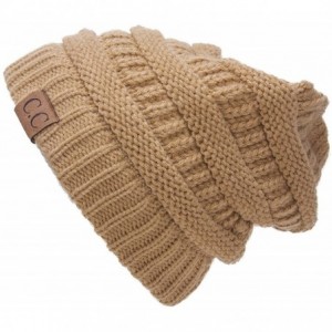 Skullies & Beanies Thick Knit Soft Stretch Beanie Cap - Camel - CY11PKNG9UT $22.46