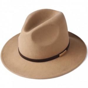 Fedoras Fedora Hats for Men Women 100% Australian Wool Felt Wide Brim Hat Leather Belt Crushable Packable - CA18UCA3EYR $24.06