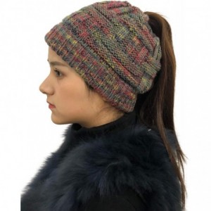 Skullies & Beanies Women's Ponytail Beanie Tail Soft Stretch Cable Cap Knit Messy Bun Hat for Winter - Gray - CN18ZUKW0O2 $13.44