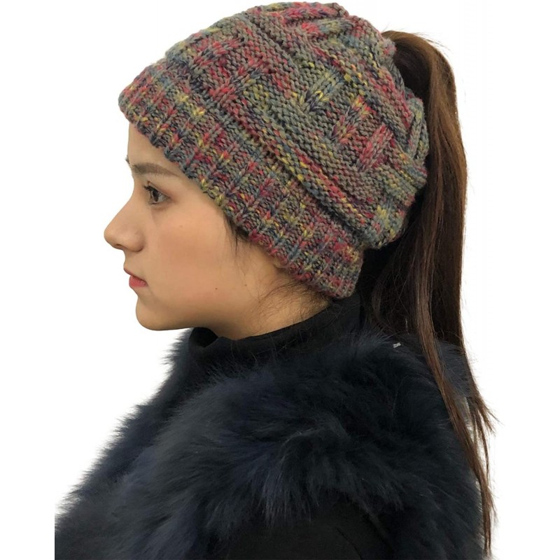 Skullies & Beanies Women's Ponytail Beanie Tail Soft Stretch Cable Cap Knit Messy Bun Hat for Winter - Gray - CN18ZUKW0O2 $13.44