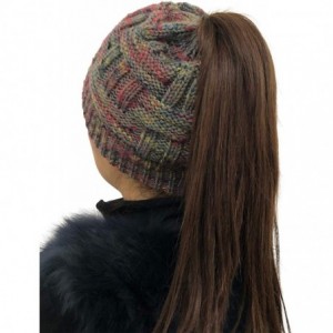 Skullies & Beanies Women's Ponytail Beanie Tail Soft Stretch Cable Cap Knit Messy Bun Hat for Winter - Gray - CN18ZUKW0O2 $13.44