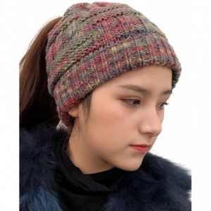 Skullies & Beanies Women's Ponytail Beanie Tail Soft Stretch Cable Cap Knit Messy Bun Hat for Winter - Gray - CN18ZUKW0O2 $13.44