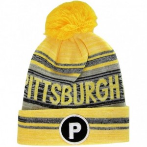 Skullies & Beanies Pittsburgh P Patch Fade Out Cuffed Knit Winter Pom Beanie Hat - Gold/Black - CO187NIEQYE $13.30