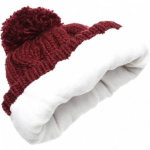 Skullies & Beanies Women's Thick Oversized Cable Knitted Fleece Lined Pom Pom Beanie Hat with Hair Tie. - Burgundy - CE12JOJO...