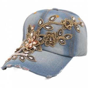 Baseball Caps Adjustable Jeans Hat- New Vogue Women Diamond Flower Baseball Cap Summer Style Lady Jeans Hats (B) - B - C5180U...