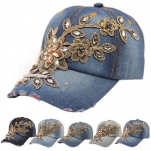 Baseball Caps Adjustable Jeans Hat- New Vogue Women Diamond Flower Baseball Cap Summer Style Lady Jeans Hats (B) - B - C5180U...