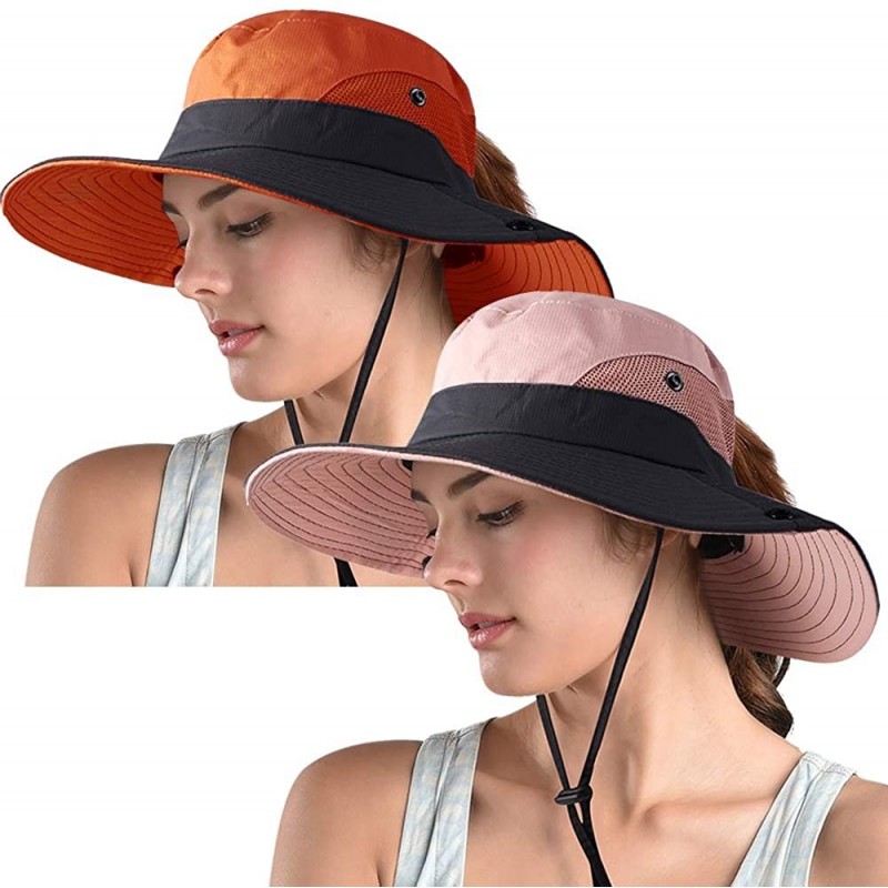 Sun Hats Women's Ponytail Safari Sun Hat-Wide Brim UV Protection Outdoor Bucket Hat-Foldable Beach Summer Fishing Hat - CV18Q...