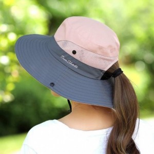 Sun Hats Women's Ponytail Safari Sun Hat-Wide Brim UV Protection Outdoor Bucket Hat-Foldable Beach Summer Fishing Hat - CV18Q...