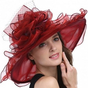 Sun Hats Women's Organza Feather/Veil Party Occasion Event Kentucky Derby Church Dress Sun Hat Cap - Red - CI127B8MNHN $30.40