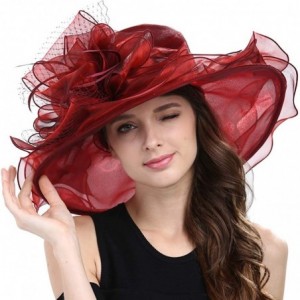 Sun Hats Women's Organza Feather/Veil Party Occasion Event Kentucky Derby Church Dress Sun Hat Cap - Red - CI127B8MNHN $30.40