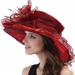 Sun Hats Women's Organza Feather/Veil Party Occasion Event Kentucky Derby Church Dress Sun Hat Cap - Red - CI127B8MNHN $30.40